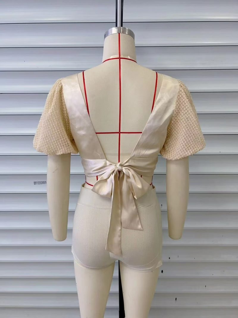 Sweet Sexy Square Neck Lace-up Irregular Asymmetric Top Summer Women Clothing Small Shirt - Image 12