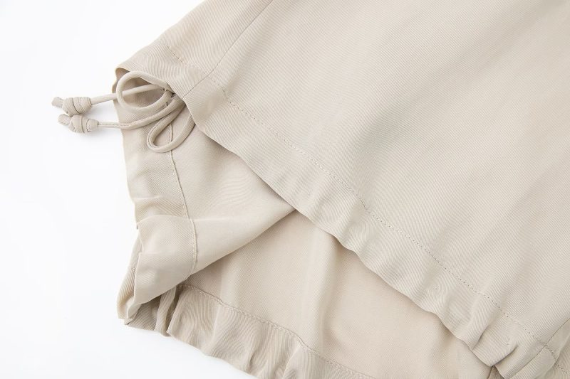 Women round Neck Spring Drawstring Hem Silk Satin Texture Drape Shirt Loose - Image 5