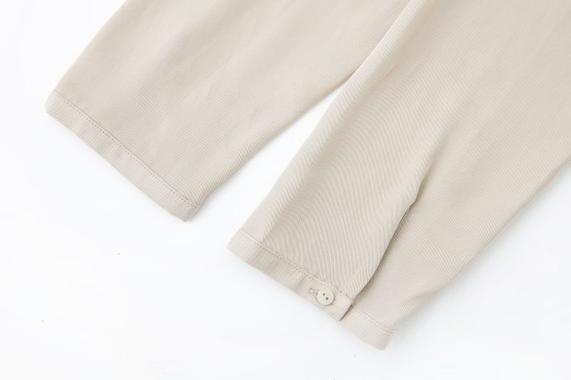 Women round Neck Spring Drawstring Hem Silk Satin Texture Drape Shirt Loose - Image 6