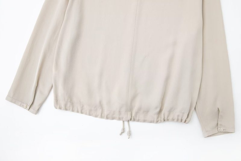 Women round Neck Spring Drawstring Hem Silk Satin Texture Drape Shirt Loose - Image 8