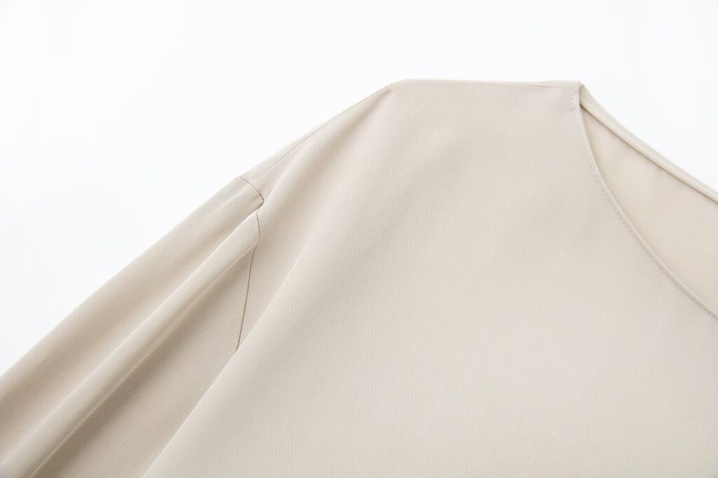 Women round Neck Spring Drawstring Hem Silk Satin Texture Drape Shirt Loose - Image 12