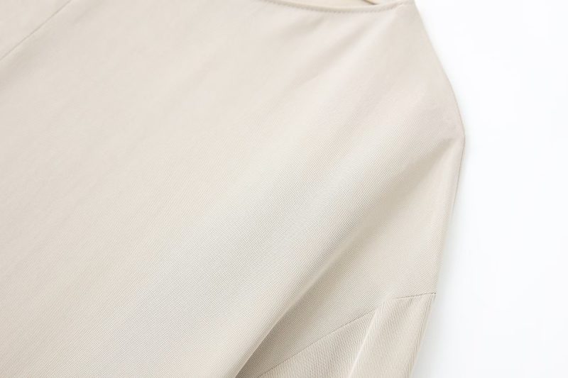 Women round Neck Spring Drawstring Hem Silk Satin Texture Drape Shirt Loose - Image 13