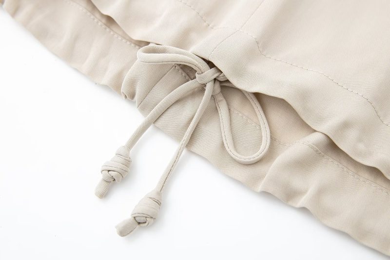 Women round Neck Spring Drawstring Hem Silk Satin Texture Drape Shirt Loose - Image 14