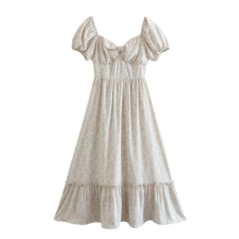 Summer Court Puff Sleeve Floral Fresh Short Sleeve Dress