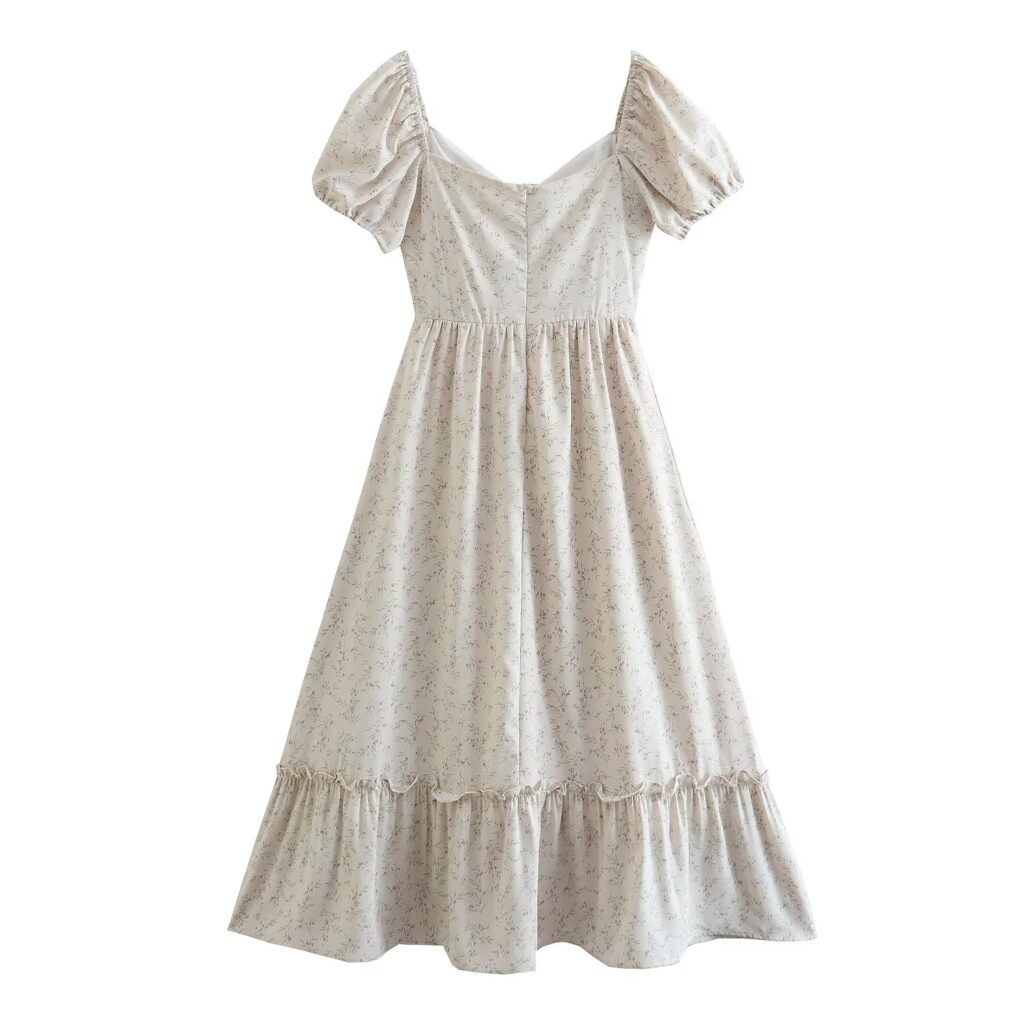 Summer Court Puff Sleeve Floral Fresh Short Sleeve Dress - Image 2