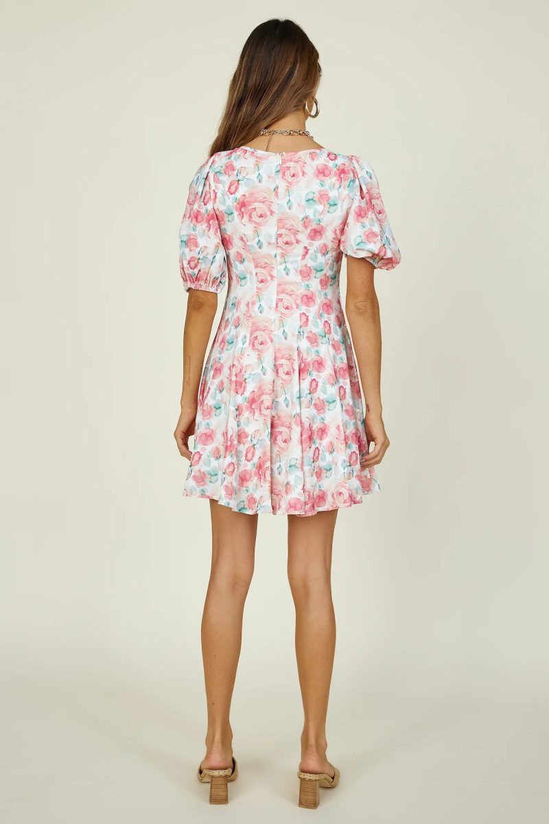 Women  Spring and Summer New Short Sleeved V neck Printed Dress - Image 3