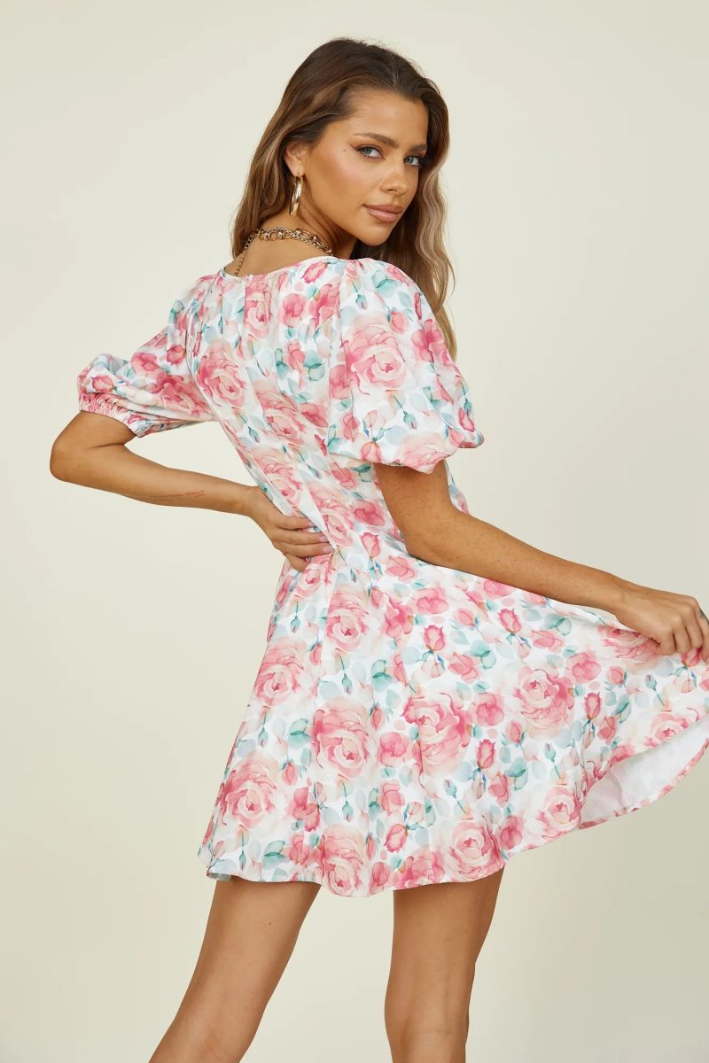 Women  Spring and Summer New Short Sleeved V neck Printed Dress - Image 5