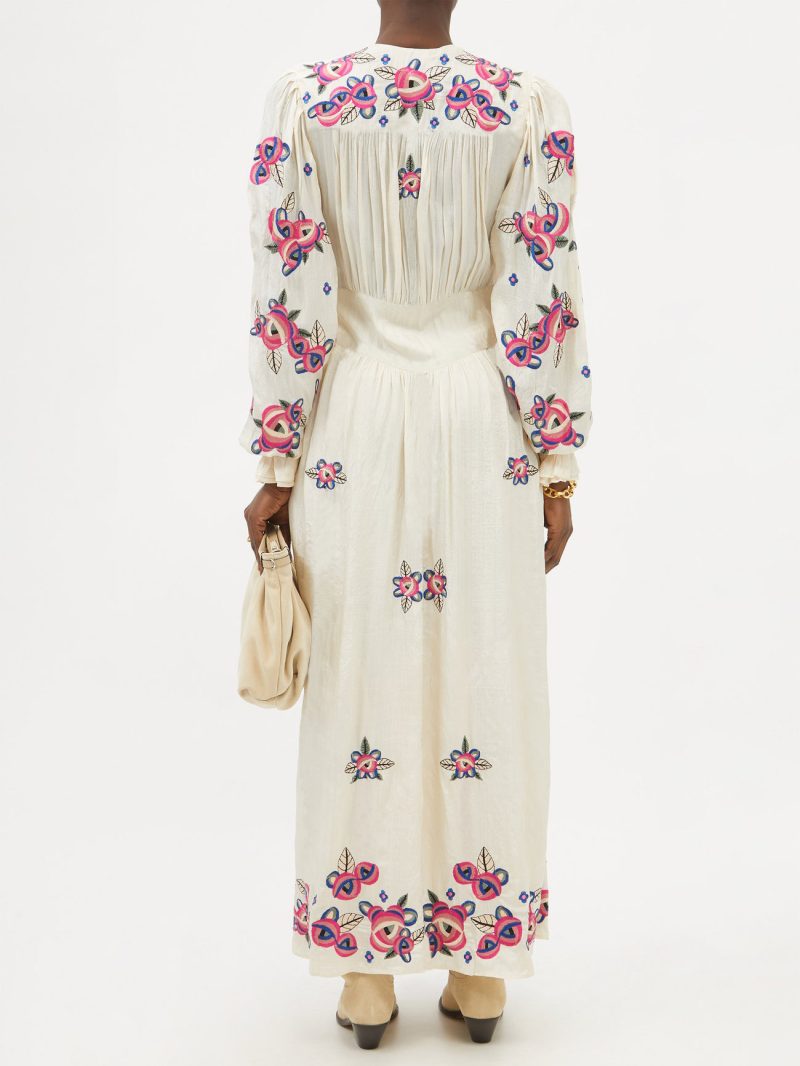 Wome  Spring Summer Autumn Elegant Flower Embroidered Dress - Image 3
