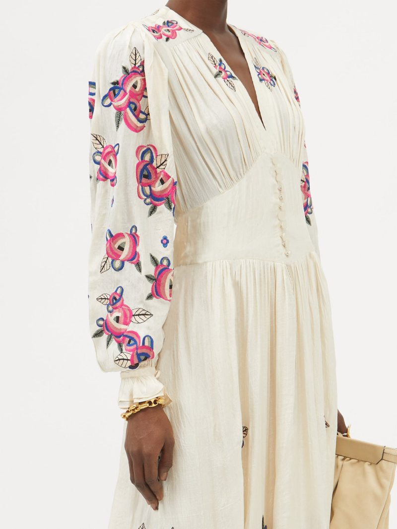 Wome  Spring Summer Autumn Elegant Flower Embroidered Dress - Image 4