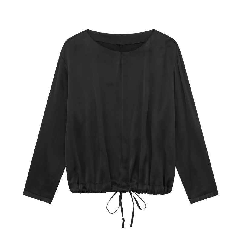 Spring Autumn Women Clothing Back Lace up Cropped Shirt - Image 2