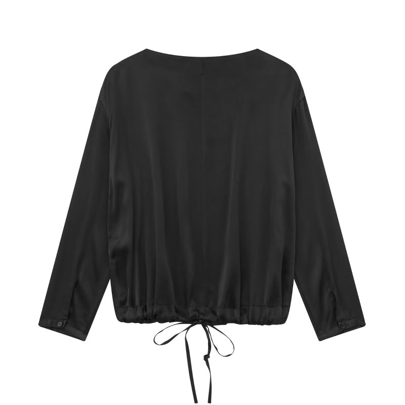 Spring Autumn Women Clothing Back Lace up Cropped Shirt - Image 3