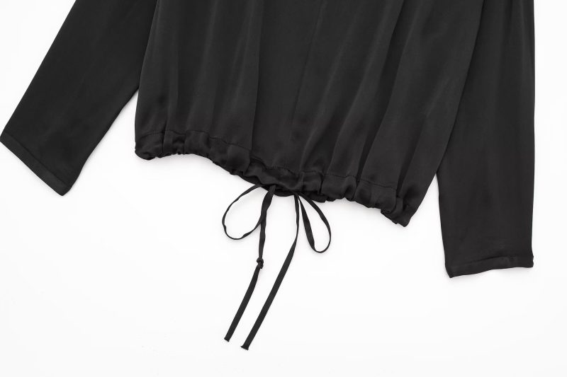 Spring Autumn Women Clothing Back Lace up Cropped Shirt - Image 5