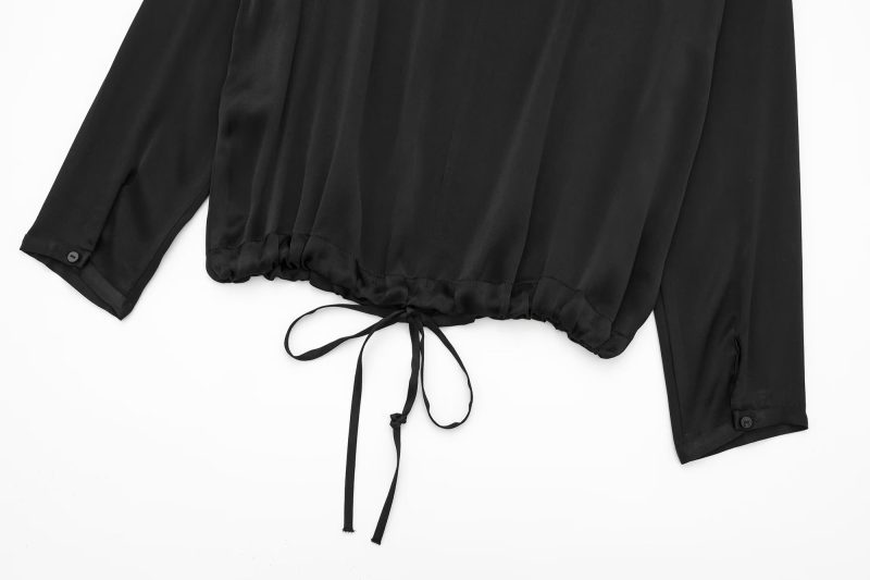 Spring Autumn Women Clothing Back Lace up Cropped Shirt - Image 12