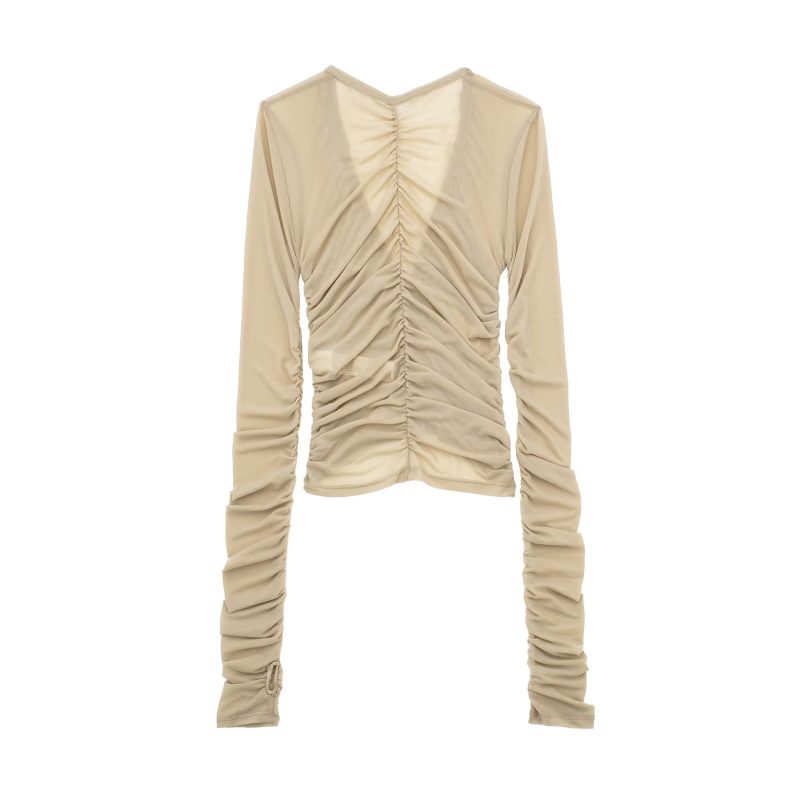 Spring Women Street Silk Net Pleated Top - Image 2