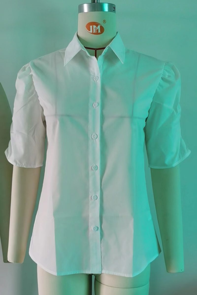 Summer Casual Loose Shirt Buckle V neck Solid Color Peplum Top Women - Image 9