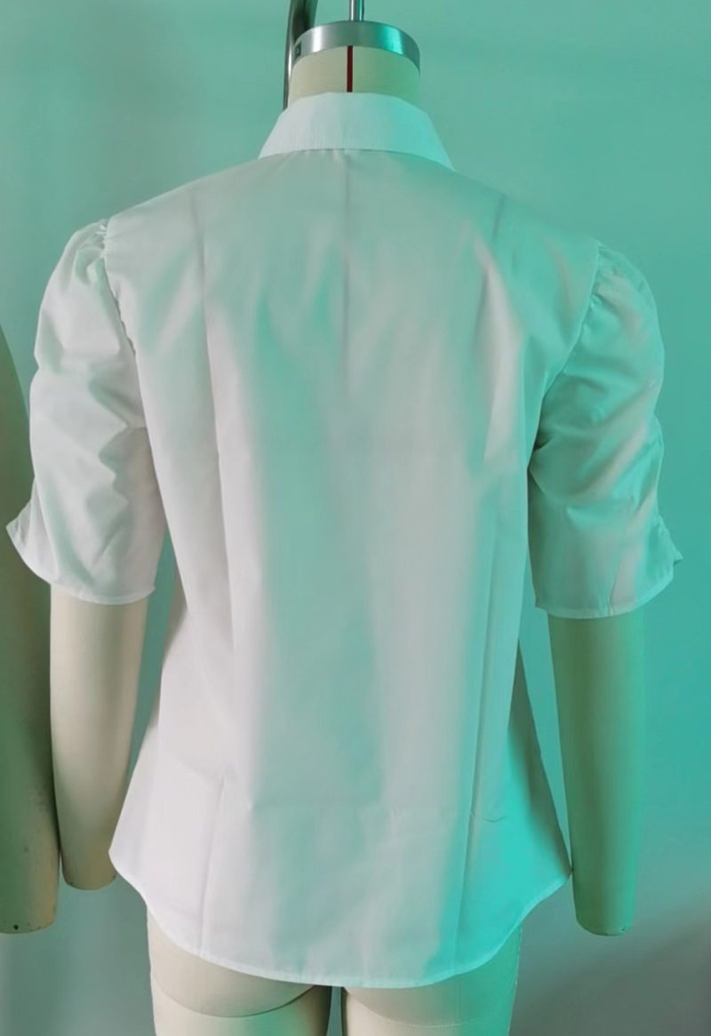 Summer Casual Loose Shirt Buckle V neck Solid Color Peplum Top Women - Image 10