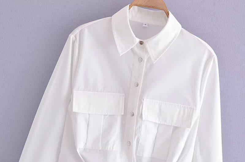 Spring Single Breasted Cardigan Long Sleeve Collared Loose Knotted Women Shirt Top - Image 2