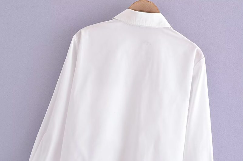 Spring Single Breasted Cardigan Long Sleeve Collared Loose Knotted Women Shirt Top - Image 12