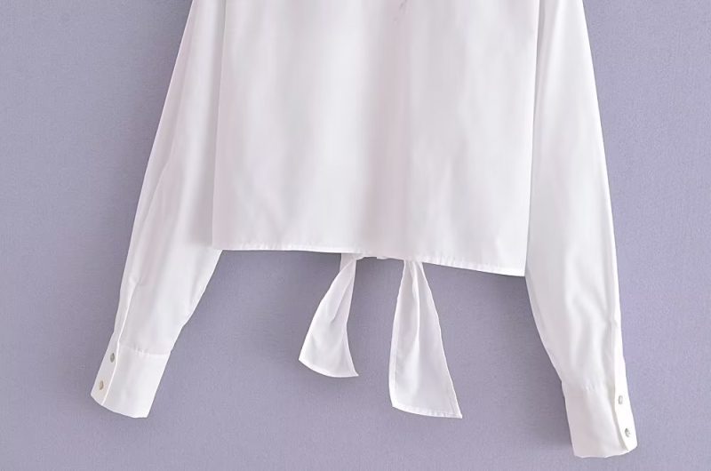 Spring Single Breasted Cardigan Long Sleeve Collared Loose Knotted Women Shirt Top - Image 13