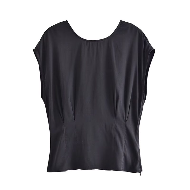 Women Clothing Slim Fit Waist Waist Trimming Short Sleeved Shirt - Image 9