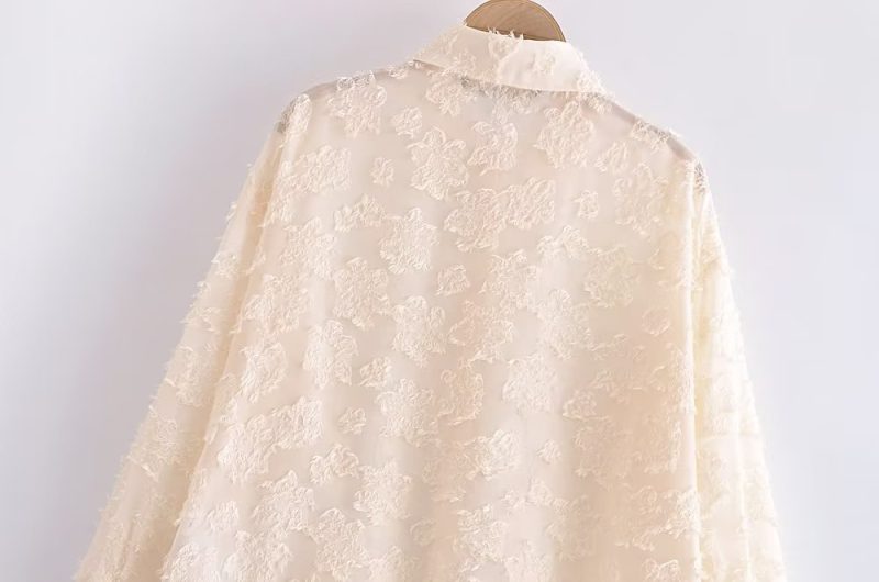 Elegant Solid Color Collared Long Sleeve Cardigan Top Spring Translucent Stitching Shirt - Image 2