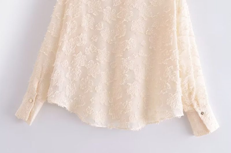 Elegant Solid Color Collared Long Sleeve Cardigan Top Spring Translucent Stitching Shirt - Image 4
