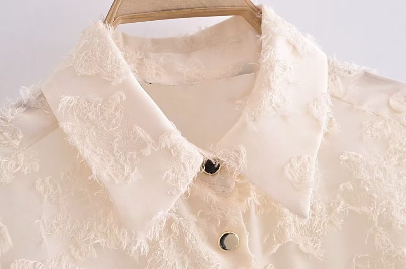 Elegant Solid Color Collared Long Sleeve Cardigan Top Spring Translucent Stitching Shirt - Image 9