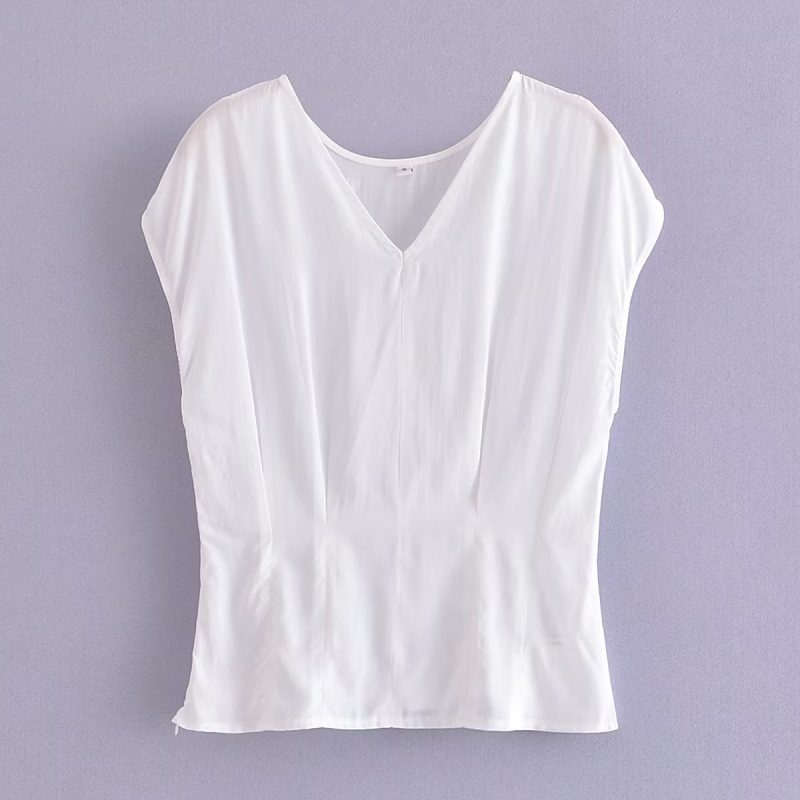 Spring Women Clothing Slim Fit Waist Waist Trimming Short Sleeved Shirt - Image 2