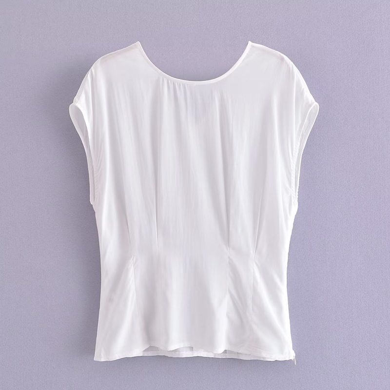 Spring Women Clothing Slim Fit Waist Waist Trimming Short Sleeved Shirt - Image 9