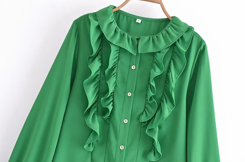 Spring Summer Women Long Sleeve All Match Laminated Decoration Shirt - Image 2