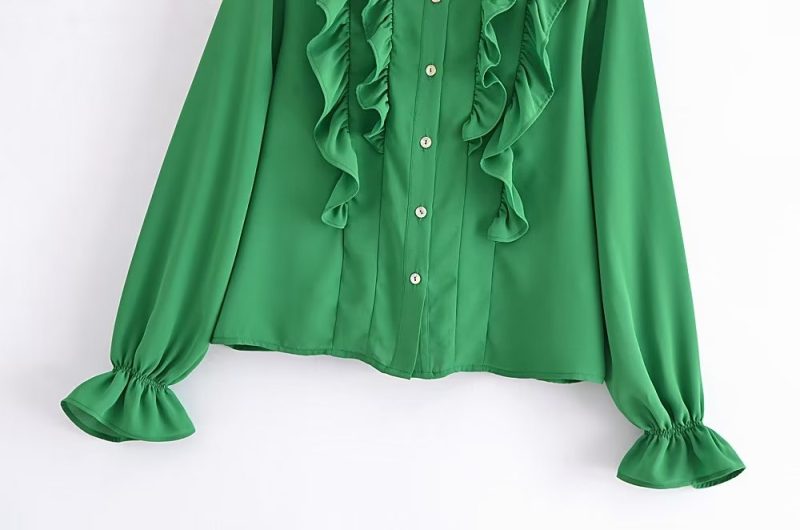 Spring Summer Women Long Sleeve All Match Laminated Decoration Shirt - Image 3