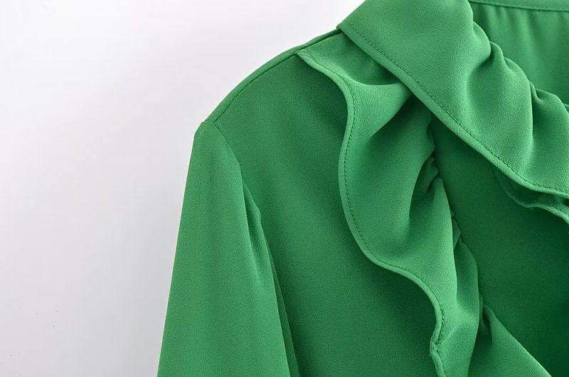 Spring Summer Women Long Sleeve All Match Laminated Decoration Shirt - Image 4