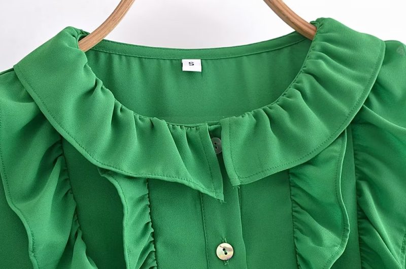Spring Summer Women Long Sleeve All Match Laminated Decoration Shirt - Image 5