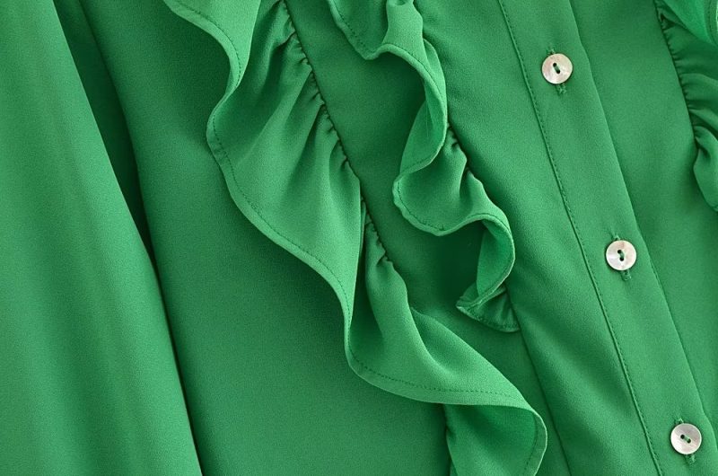 Spring Summer Women Long Sleeve All Match Laminated Decoration Shirt - Image 6