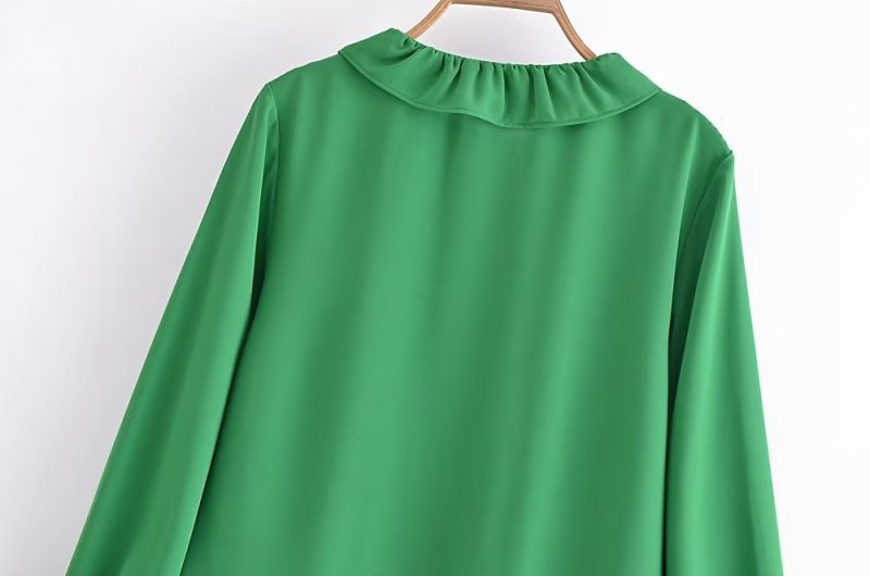 Spring Summer Women Long Sleeve All Match Laminated Decoration Shirt - Image 11