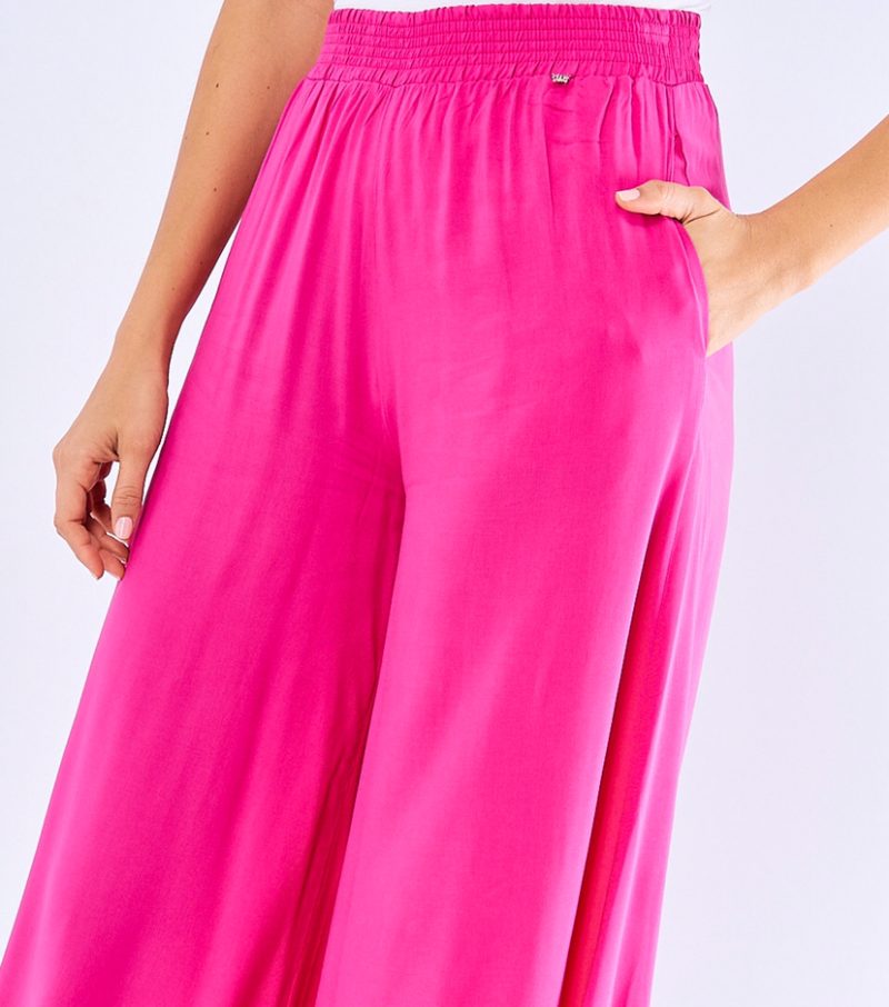 Spring Summer Elastic High Waist Solid Color Cotton Side Pocket Wide Leg Trousers Women Casual Loose Swing Pants - Image 5