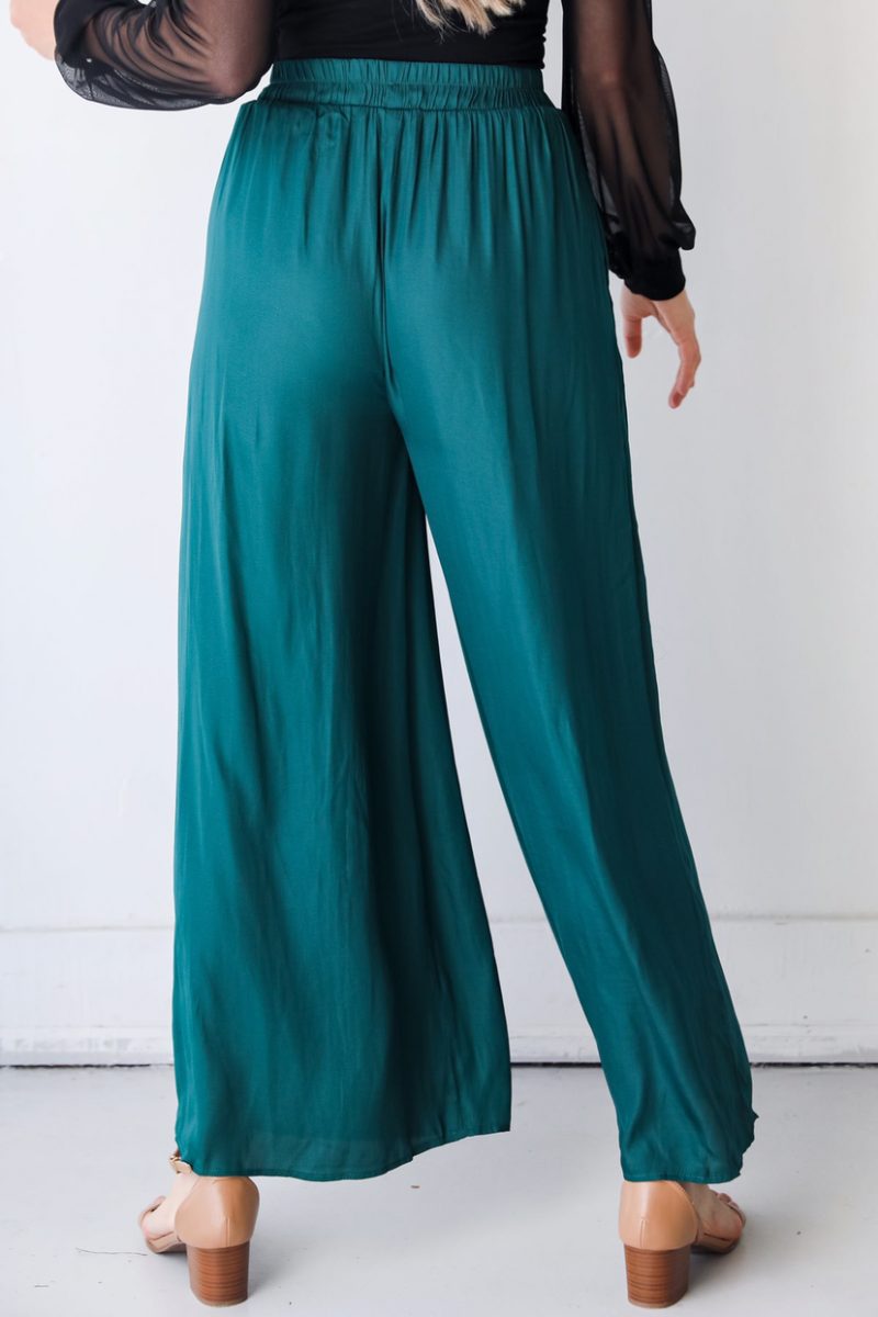 Spring Summer Elastic High Waist Solid Color Cotton Side Pocket Wide Leg Trousers Women Casual Loose Swing Pants - Image 6