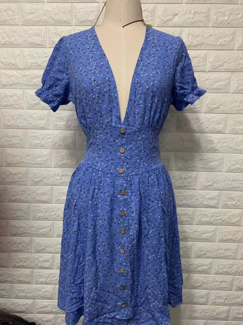 Women Clothing Rayon V neck Slimming Printed Dress - Image 4