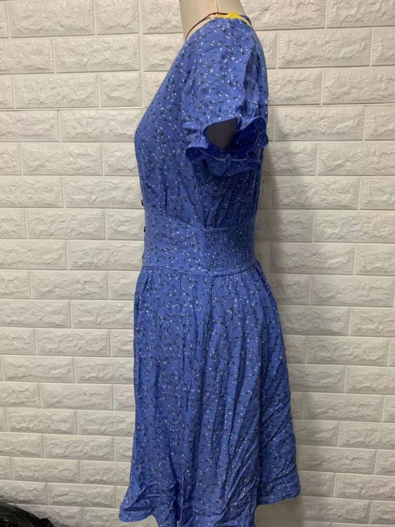 Women Clothing Rayon V neck Slimming Printed Dress - Image 6