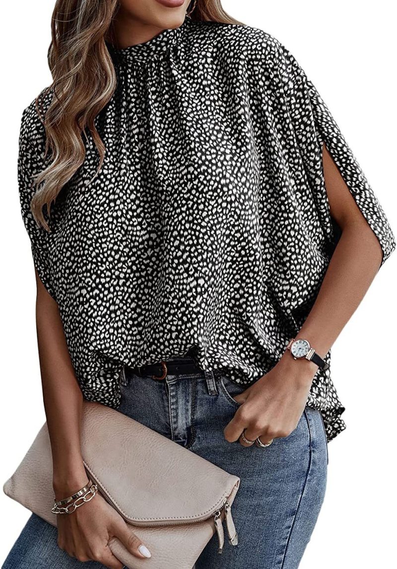 Spring Summer Women Clothing Casual Printing Split Batwing Sleeve Tied Top Women - Image 5