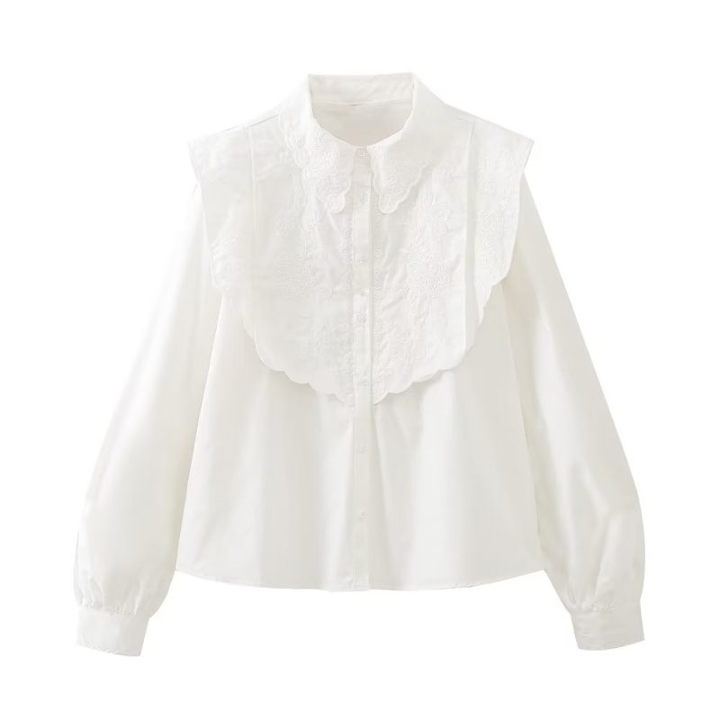Women  Wear RA Solid Color Laminated Decoration Long Sleeve Shirt Top Casual - Image 2