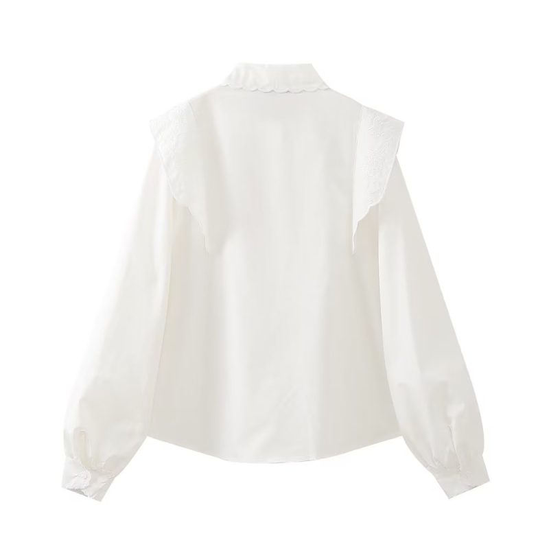 Women  Wear RA Solid Color Laminated Decoration Long Sleeve Shirt Top Casual - Image 3