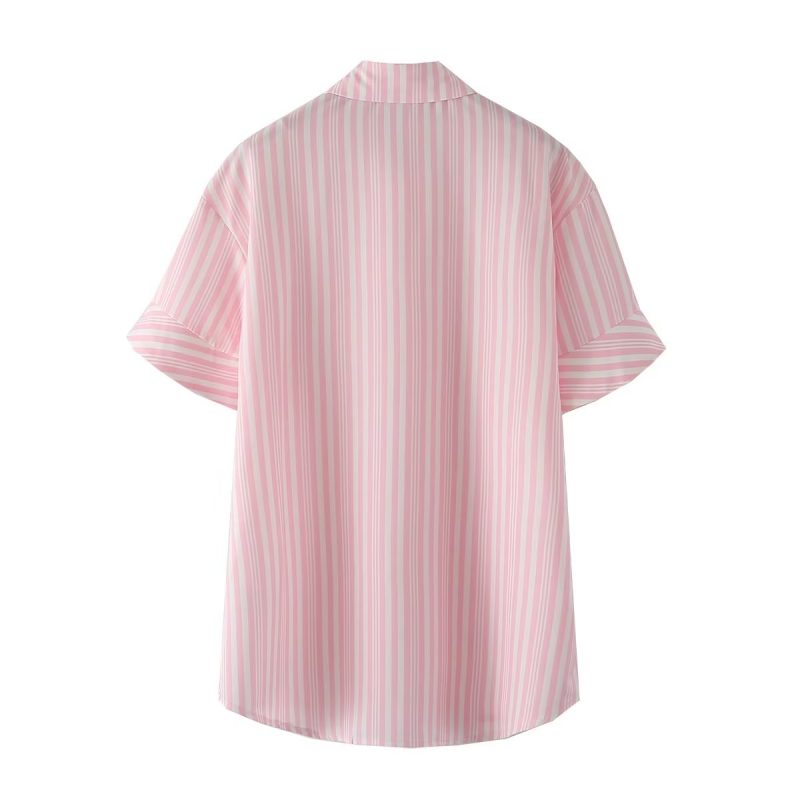Fall Women Clothing Office Long Sleeve Back Intimate Loose Striped Shirt - Image 2