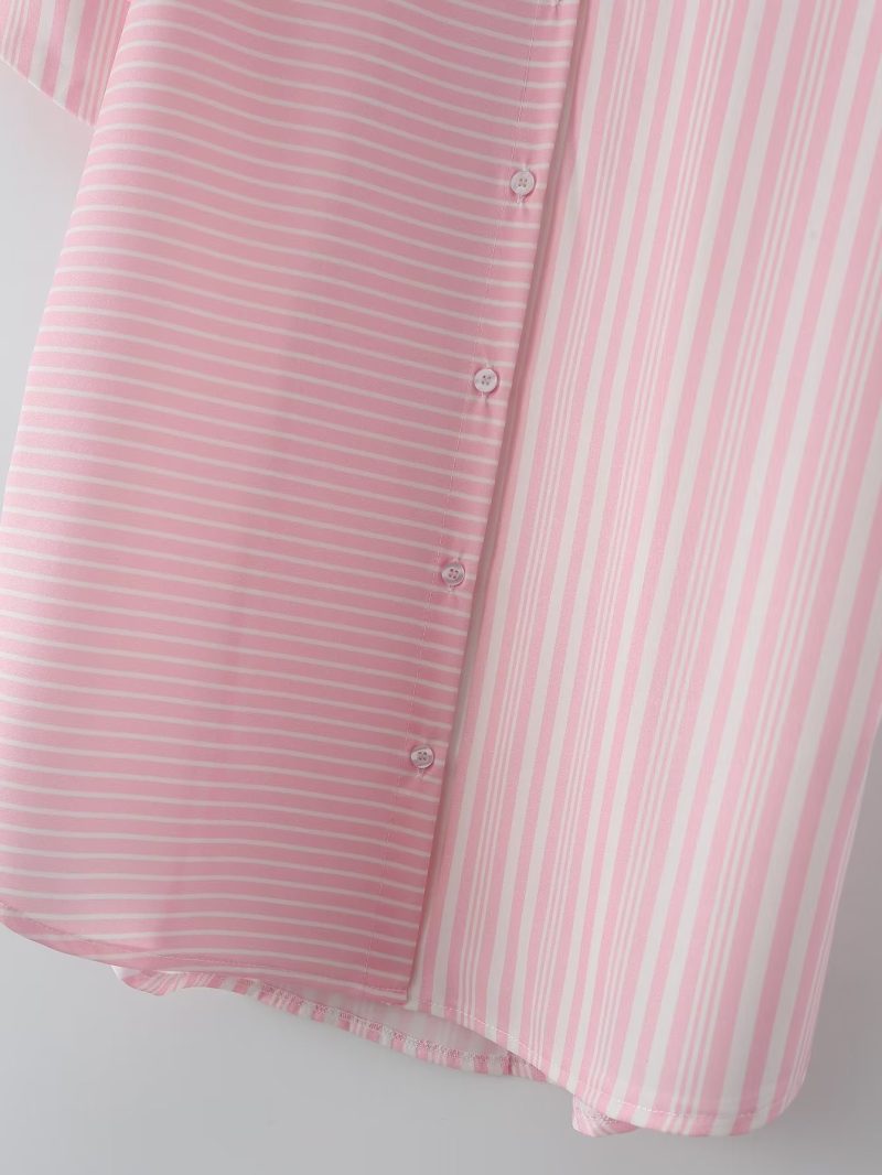 Fall Women Clothing Office Long Sleeve Back Intimate Loose Striped Shirt - Image 5