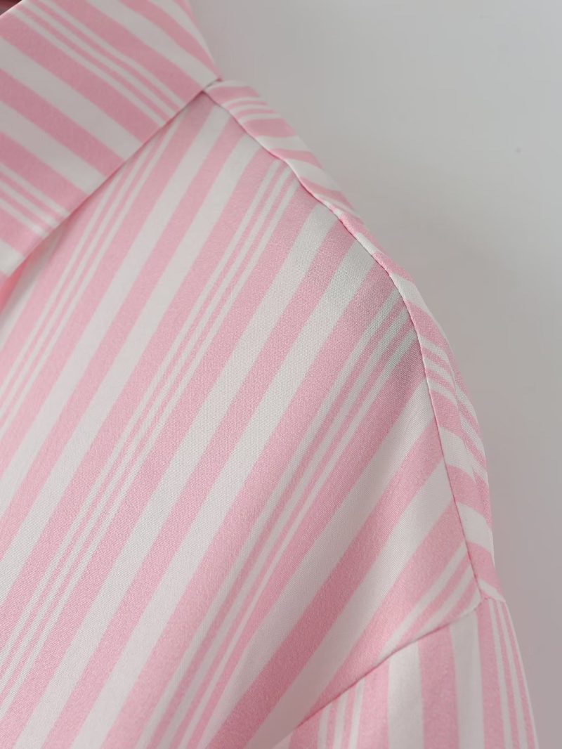 Fall Women Clothing Office Long Sleeve Back Intimate Loose Striped Shirt - Image 6