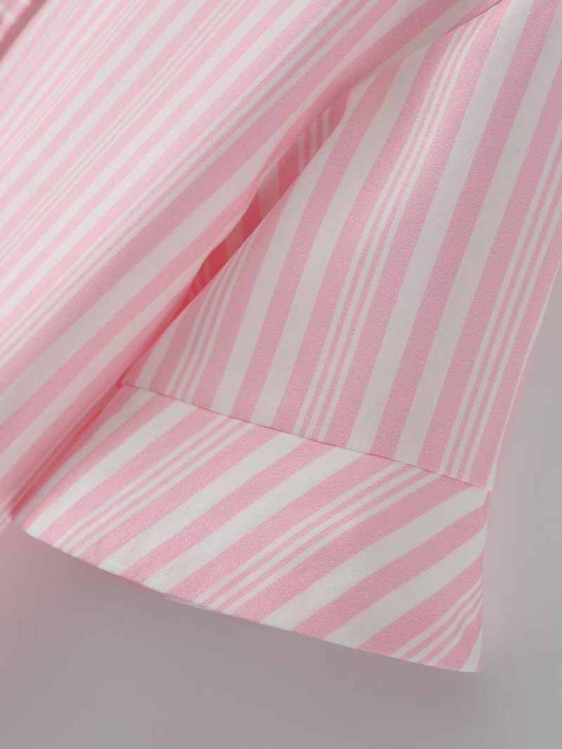 Fall Women Clothing Office Long Sleeve Back Intimate Loose Striped Shirt - Image 8