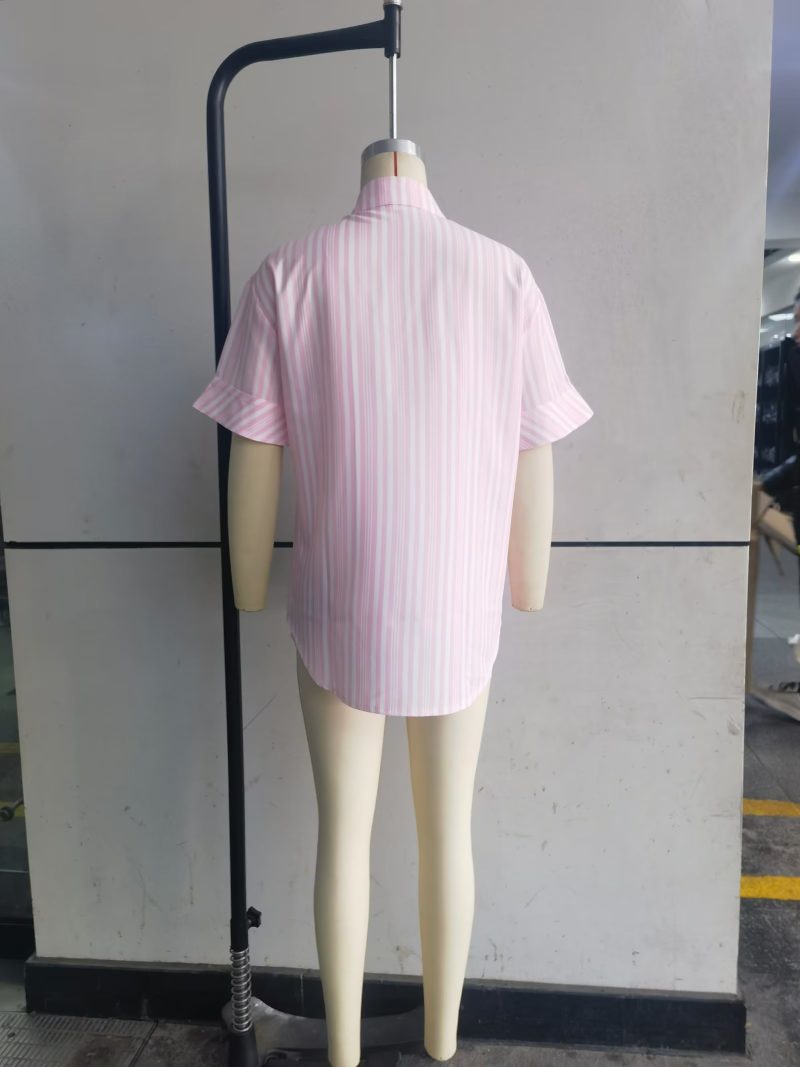 Fall Women Clothing Office Long Sleeve Back Intimate Loose Striped Shirt - Image 11