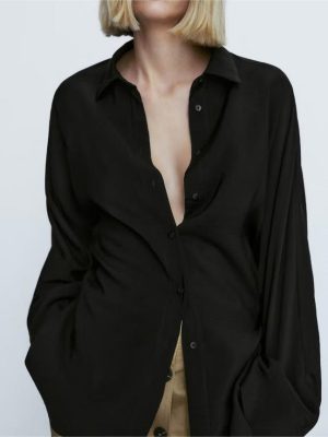 Women Lapel Long sleeved Single breasted Shirt Cardigan