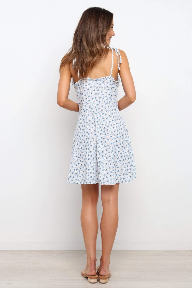 Women  Summer New Holiday Sexy Square Collar Short Sleeve Printed Dress - Image 5
