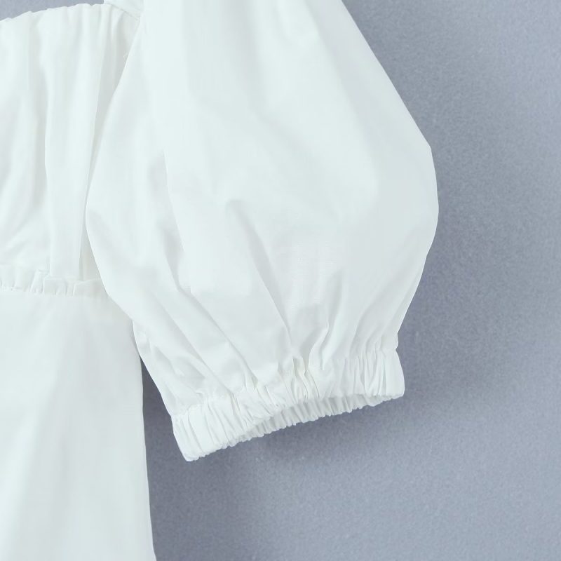 Women Puff Sleeve Single Breasted White Shirt Summer Slim Fit Figure Flattering Graceful Tops Small Shirt - Image 6